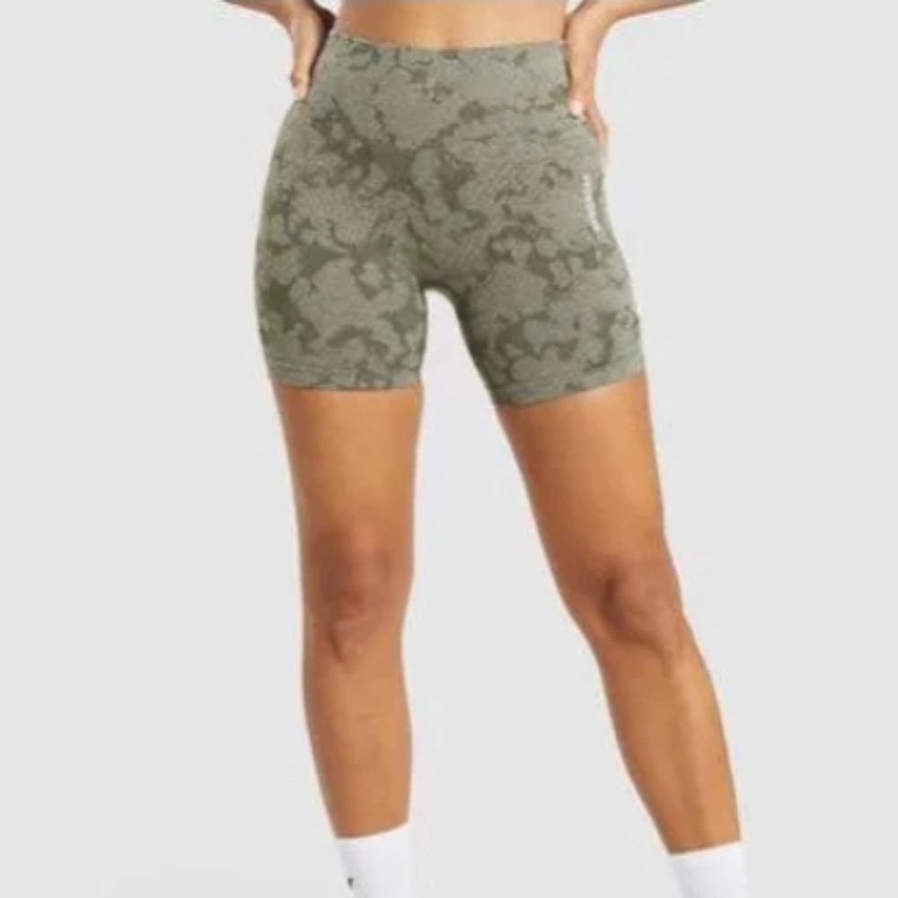 Gymshark Adapt Camo Seamless Shorts, Green, XS